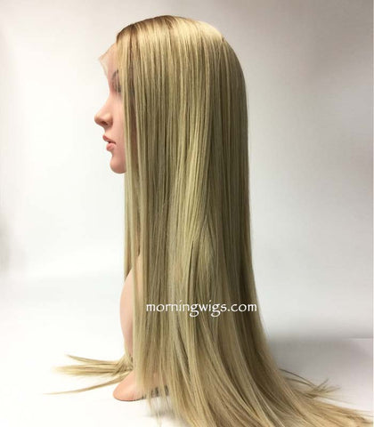 long dark root blond straight lace front synthetic wigs for women - Luckin Wigs