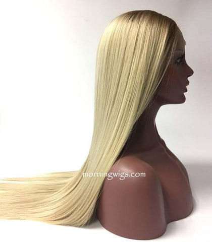 20 inches dark root blond straight lace front synthetic wigs for black women - Luckin Wigs