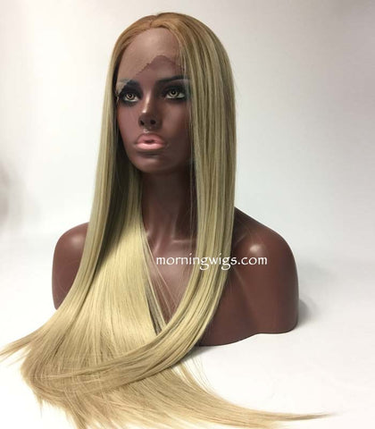 20 inches dark root blond straight lace front synthetic wigs for black women - Luckin Wigs