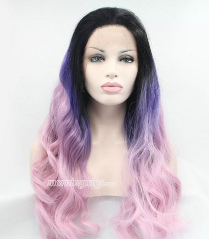 22inches black-purple-pink wave synthetic hair wigs - Luckin Wigs