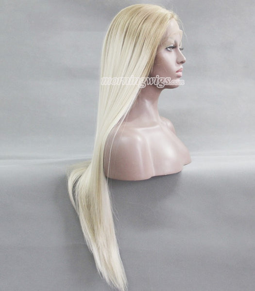 20 inches medium brown to blond straight synthetic lace front  wigs - Luckin Wigs