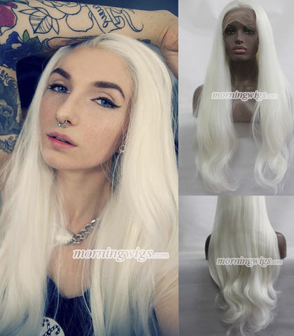18 inches fashion natural straight white synthetic lace front wigs - Luckin Wigs