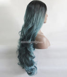 20 inches black ombre green body wave lace front wigs - Luckin Wigs