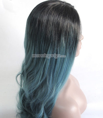 20 inches black ombre green body wave lace front wigs - Luckin Wigs