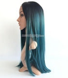 16inches 1b-blue straight synthetic lace front wigs - Luckin Wigs