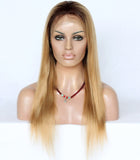 20 inch HD full lace wig dark root blonde natural straight human hair wigs pre-plucked hairline 150% density - Luckin Wigs