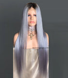 24 inches dark root grey straight 150% density human hair wigs - Luckin Wigs