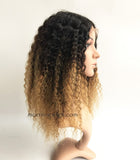 16 inches fake scalp lace wigs kinky cury black ombre blonde virgin human hair wigs - Luckin Wigs