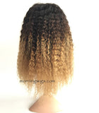 16 inches fake scalp lace wigs kinky cury black ombre blonde virgin human hair wigs - Luckin Wigs
