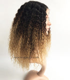 16 inches fake scalp lace wigs kinky cury black ombre blonde virgin human hair wigs - Luckin Wigs