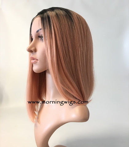 dark root pink ombre fashion synthetic lace front wigs - Luckin Wigs