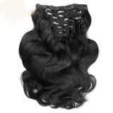 16 inches black body wave clips in human hair extensions 8 Pieces/Set Full Head Sets 100G - Luckin Wigs