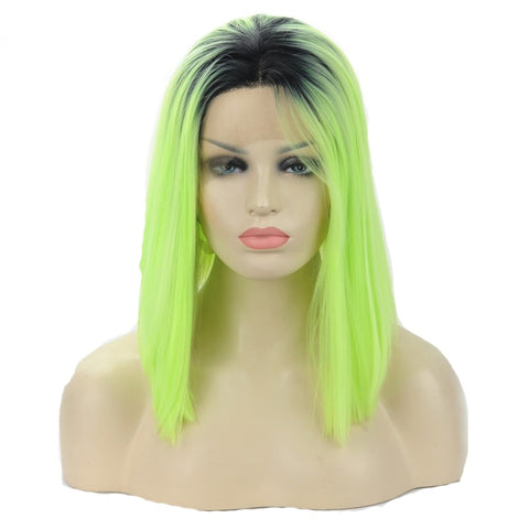 16 inches dark root ombre light green synthetic hair wigs - Luckin Wigs