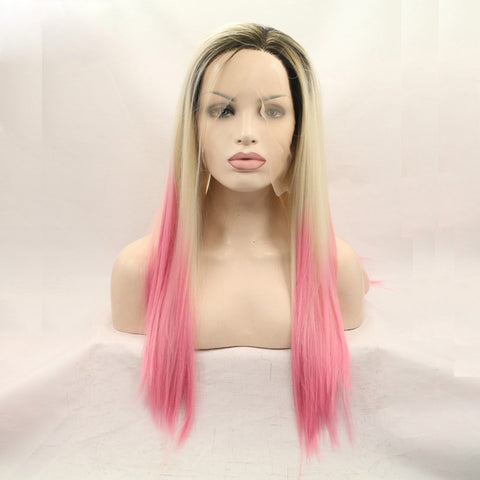 22 inches dark root blond ombre pink syntheitc hair wigs - Luckin Wigs