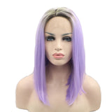 16 inches dark root purple straight synthetic hair lace front wigs - Luckin Wigs