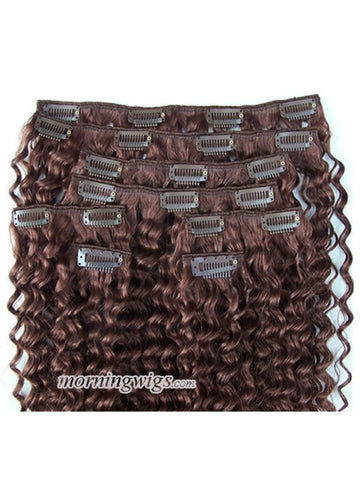 22 inches kinky curly dark brown clips in hair bundles - Luckin Wigs