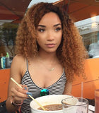 16 inches fake scalp lace wigs kinky cury black ombre blonde virgin human hair wigs - Luckin Wigs