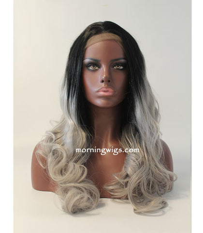 18 inches black ombre gray body wave synthetic lace front wigs for fashion girls - Luckin Wigs