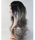 Halloween celebrate happy black ombre gray wave lace front wigs - Luckin Wigs