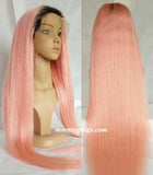 Fashion Hollywood 20 inches natural straight pink human hair lace wig - Luckin Wigs