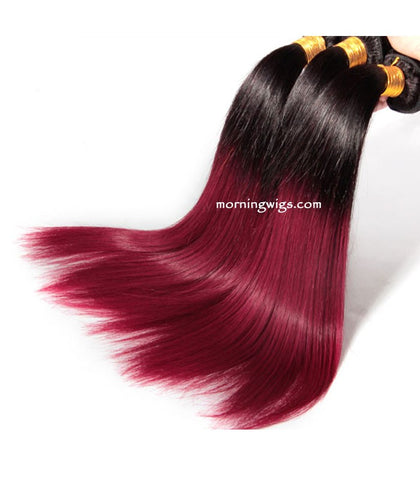 gorgeous 20 inches natural straight black ombre  99J hair extensions - Luckin Wigs