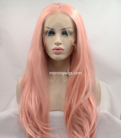 Brisbane 18 inches light pink natural straight synthetic lace front wigs - Luckin Wigs