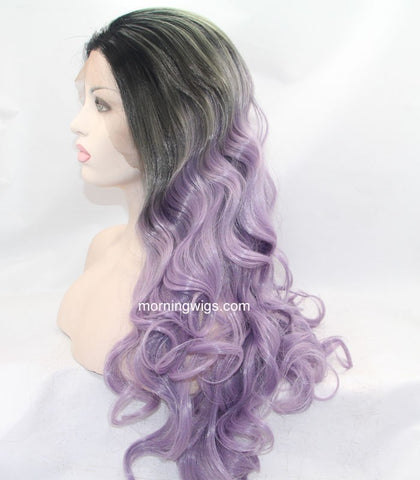 dark root ombre purple synthetic lace front wigs for Melbourne Cup Day - Luckin Wigs