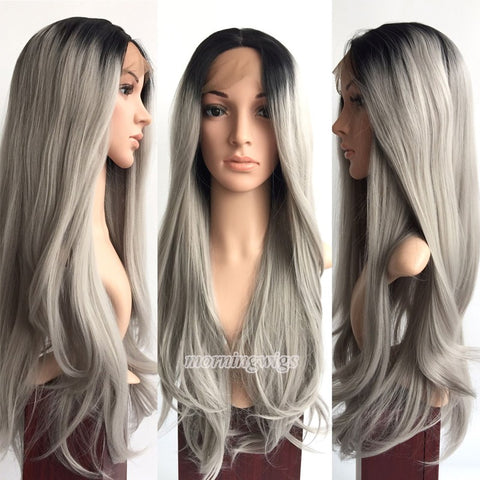 Synthetic Lace Front Gray Cosplay Wig For Women - Luckin Wigs