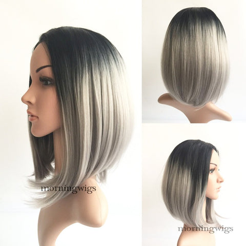 Fashion black ombre gray  synthetic lace front wig - Luckin Wigs