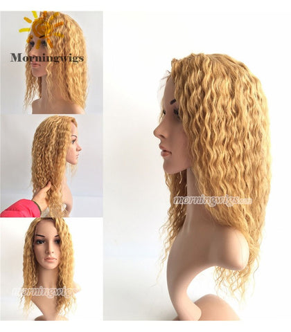 16 inches 6mm curly blonde Brazilian Hair lace front wig - Luckin Wigs