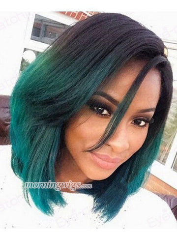 Black ombre green Synthetic Lace Front Wigs - Luckin Wigs