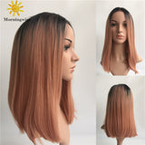 Black ombre pink straight synthetic lace front wig - Luckin Wigs
