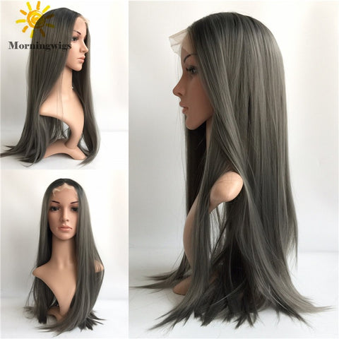 Ombre dark grey wig Synthetic lace front wig - Luckin Wigs