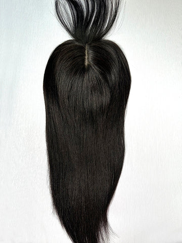 Human Hair Topper with Bangs Silk Base 9 x 12 cm Straight