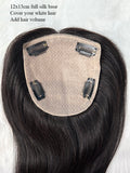 Silk Human Hair Toppers with Bangs for Thinning Crown Straight 12 x 13 cm