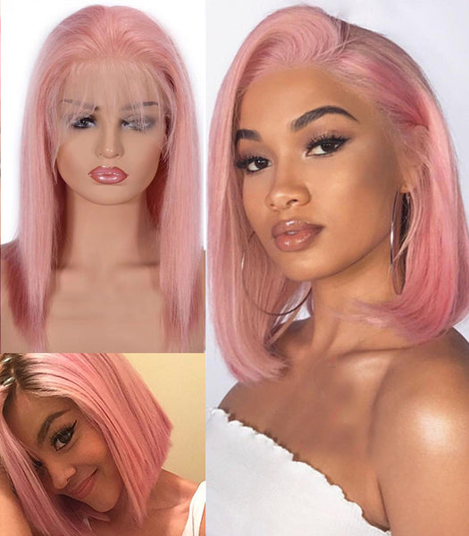 Brazilian human hair lace front wig pink color wig,150% density pink wig - Luckin Wigs