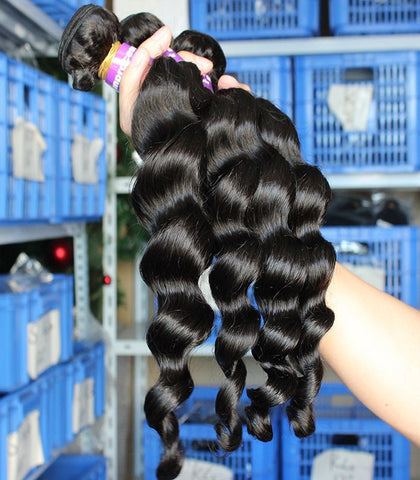 18" black loose wave Brazilian human hair extension - Luckin Wigs