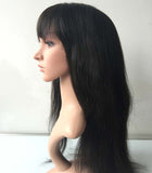 20 inches straight black Lace Front Mongolian Human Hair Wigs with bang - Luckin Wigs