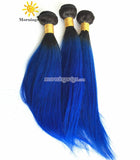 22" black ombre blue straight Brazilian human hair wefts - Luckin Wigs