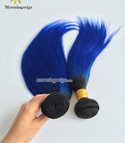 22" black ombre blue straight Brazilian human hair wefts - Luckin Wigs
