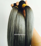 black ombre dark silver straight Indian human hair wefts - Luckin Wigs