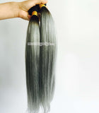 black ombre dark silver straight Indian human hair wefts - Luckin Wigs