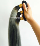 black ombre dark silver straight Indian human hair wefts - Luckin Wigs