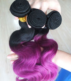 black ombre purple body wave human hair extension - Luckin Wigs