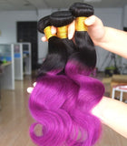 black ombre purple body wave human hair extension - Luckin Wigs