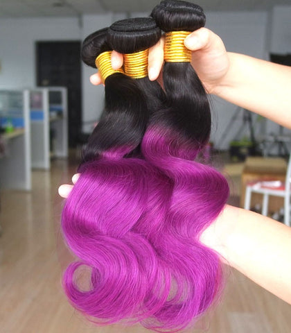 black ombre purple body wave human hair extension - Luckin Wigs