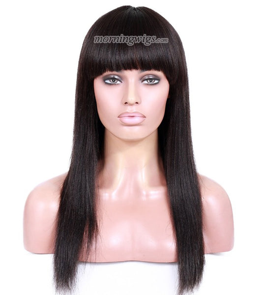 22 inches natural color straight lace front human hair wigs with bang - Luckin Wigs