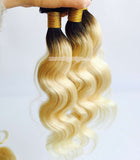 16inches black ombre blonde hair weft with closure - Luckin Wigs