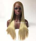 20 inches dark root blond straight lace front synthetic wigs for black women - Luckin Wigs