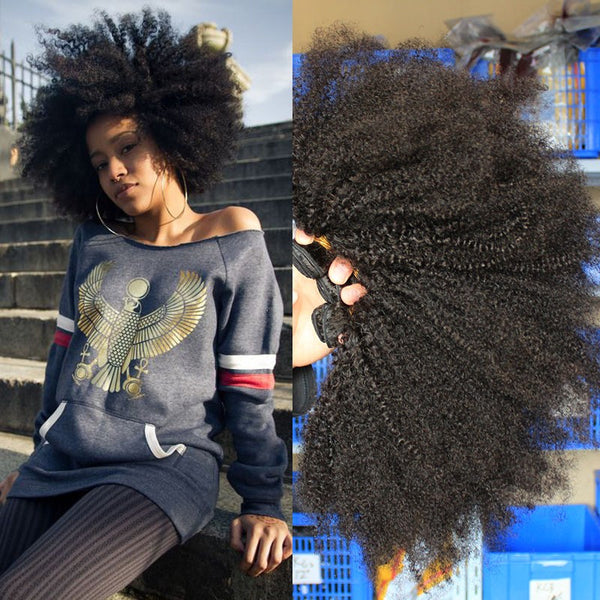 Top fashion natural black 14inch afro kinky curly  Brazilian human hair extension - Luckin Wigs